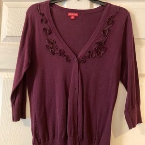 3/4 sleeve purple cardigan with floral embroidery
